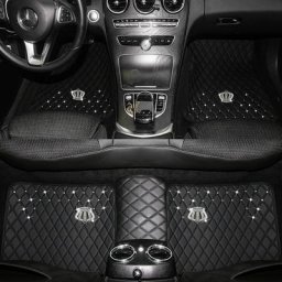 Ensemble Complet de Couverture de Sol de Voiture en Cuir Couronne Diamant Polymères de Pieds