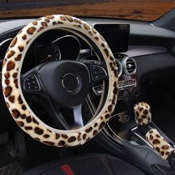 Housses de volant de voiture léopard en peluche pelucheux ensemble de couverture de frein à main