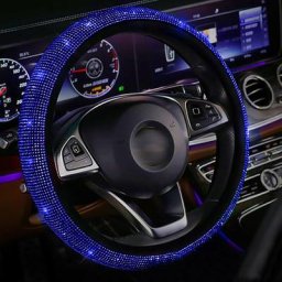 Juste de Protection Antidérapante pour Volant de Voiture Noir Peluche Bleu Strass Accessoires