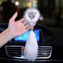 Pendentif boule de queue de fourrure de renard en cristal Bling pour voiture décoration intérieure