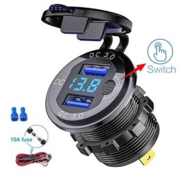 Prise de chargeur de voiture USB étanche avec interrupteur voltmètre adaptateur de charge rapide
