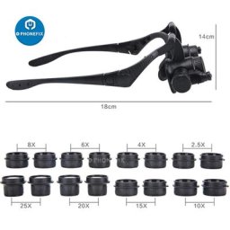 Loupe à double lumière LED multi-puissance 2.5X-25X lunettes réparation de montres bijoutier
