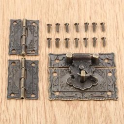 Kit de fermoirs à loquet en bois 3 pièces/boîte fermoirs + charnières avec vis armoire à valise