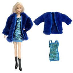 NK – manteau de fourrure bleu + robe à la mode pour poupée Barbie jupe vêtements quotidiens pour