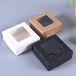 Boîte en papier kraft avec fenêtre transparente emballage carré en PVC coffrets cadeaux blanc