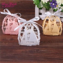 Boîte à bonbons découpée au Laser pour mariée et marié avec ruban dragées de mariage et cadeaux