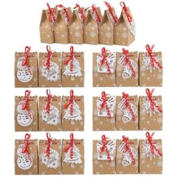 Sacs cadeaux de fête en papier Kraft 24 pièces fournitures de Festival sacs à goodies bonbons
