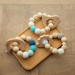 Anneau de dentition en bois de hêtre pour bébé Animal hochet jouet perles Bracelets jouets