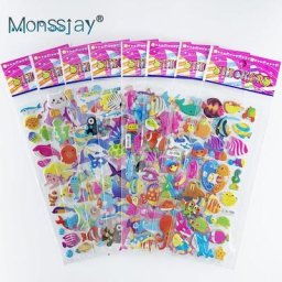 Autocollants 3D en mousse gonflée de la vie marine pour enfants dessin animé mignon poisson de