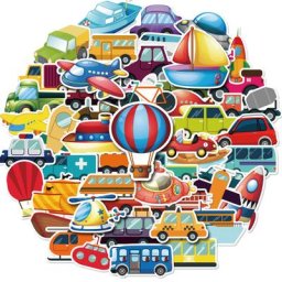 Autocollants séries véhicule dessin animé 50 mignon éducatif pour voiture avion bateau ballon