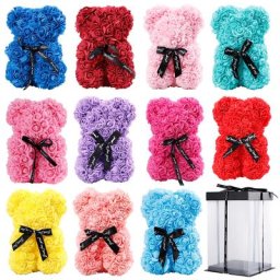 Ourson en roses artificielles 25cm fausses fleurs pour la Saint-Valentin pour un cadeau de