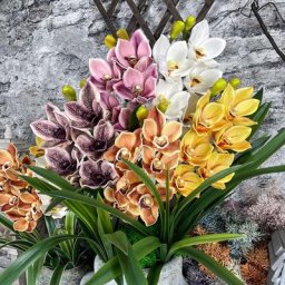 SunMade-Grande Fleur Artificielle Orchidée Cymbidium de Luxe 6 Têtes Drapeau à Main Décoration de