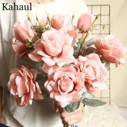 Grandes fleurs de roses artificielles en soie de haute qualité fausses fleurs longues branches 3