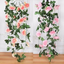 InjRose-Guirxiété de Fleurs Artificielles Lierre Vigne Fausses Plantes Rotin pour Mariage