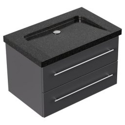 Meuble SDB Damo en avec vasque en granit Galaxy Black 75cm sans pré-perçage