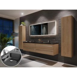Ensemble meuble de SDB Compose 180 4 pièce en décor Chêne avec miroir LED