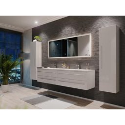 Ensemble meuble de SDB Colossos 180 4 pièce en blanc brillant avec miroir LED