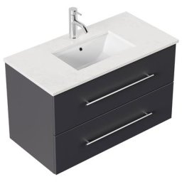 Meuble de salle de bain Ely 90 quartz Carrara meuble bas anthracite