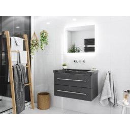 Damo avec vasque en granit Galaxy Black 75cm sans pré-perçage & miroir à LED