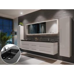 Ensemble meuble de SDB Compose 200 4 pièce en blanc brillant avec miroir LED