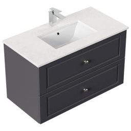 Meuble de salle de bain Ely 90 Cottage quartz Carrara meuble bas anthracite