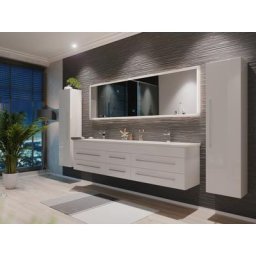 Ensemble meuble de SDB Colossos 200 4 pièce en blanc brillant avec miroir LED