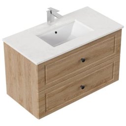 Meuble de salle de bain Ely 90 Cottage quartz Carrara meuble bas chêne clair