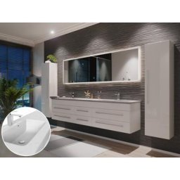 Ensemble meuble de SDB Leon 200 4 pièce en blanc brillant avec miroir LED