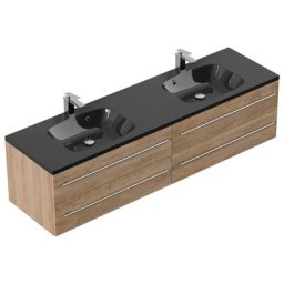 Meuble salle de bain Compose 180 vasque noir, décor Chêne