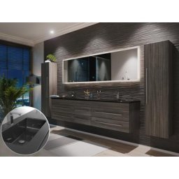 Ensemble meuble de SDB Compose 200 4 pièce en chêne argenté avec miroir LED