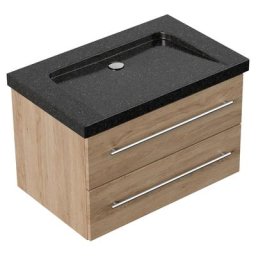 Meuble SDB Damo en avec vasque en granit Galaxy Black 75cm sans pré-perçage