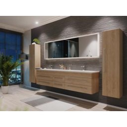 Ensemble meuble de SDB Colossos 200 4 pièce en décor chêne avec miroir LED