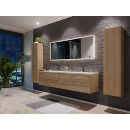 Ensemble meuble de SDB Colossos 180 4 pièce en décor chêne avec miroir LED