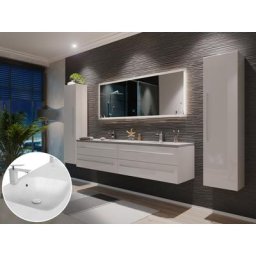 Ensemble meuble de SDB Leon 180 4 pièce en blanc brillant avec miroir LED