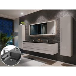 Ensemble meuble de SDB Compose 180 4 pièce en blanc brillant avec miroir LED