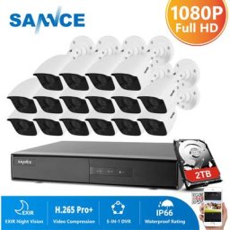 SANNCE Kit Vidéo surveillance filaire 16 CH 5 en 1 1080N DVR + Caméra HD 1080P Vision nocture 20m