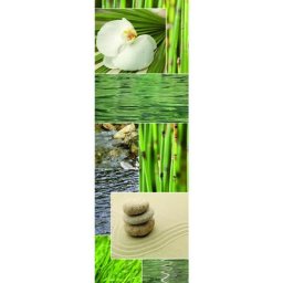 Sticker décoratif pour réfrigérateur, naturel zen, rivière, galets, bambou, fleurs blanches, 59,5