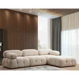 Canapé d'angle modulable et transformable Nourhane Tissu Crème - Beige clair