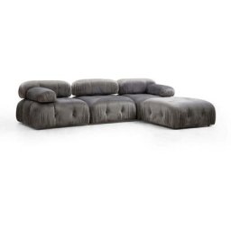 Canapé d'angle modulable et transformable Nourhane Velours Gris - Gris