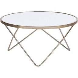 Table Basse Ronde avec Plateau en Verre Blanc et Structure en Métal Doré pour Salon Moderne et