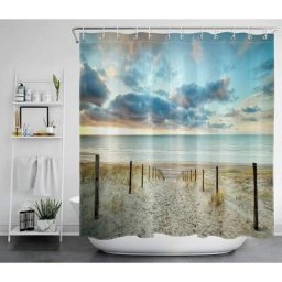 1 pice Rideaux de Douche Plage 165x180cm Paysage ocanique et Coucher de Soleil Rideaux de Bain