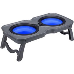 Chien chat pliable bol pour animaux de compagnie nourriture eau extérieur bols portables l bleu +