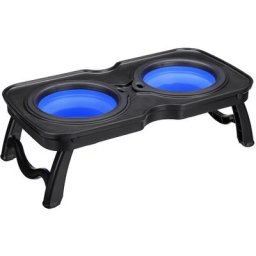 Chien chat pliable bol pour animaux de compagnie nourriture eau extérieur bols portables l bleu +