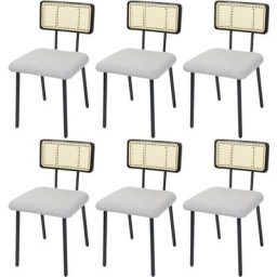 Lot de 6 chaises de salle à manger HHG 707, fauteuil chaise, bois poly rotin métal bouclé