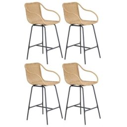 Lot de 4 chaises de bar et d'ilot 65 cm en rotin synthétique et métal MOOREA - Naturel