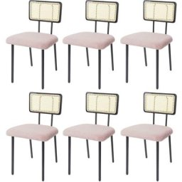 Lot de 6 chaises de salle à manger HHG 707, fauteuil chaise, bois poly rotin métal bouclé