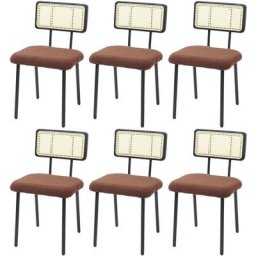 HHG - Lot de 6 chaises de salle à manger 707, fauteuil chaise, bois poly rotin métal bouclé