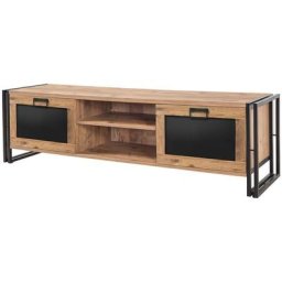 Meuble tv 2 portes style industriel Colisart L180cm Métal Noir et Bois clair et Noir - Bois clair /