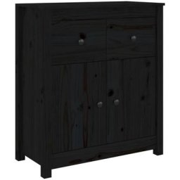 Buffet Commode Armoire Luxueux, pour Salon Chambre Entrée Cuisine, Noir 70x35x80 cm Bois massif de