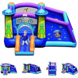 RELAX4LIFE Château Gonflable Extraterrestre pour 3 Enfants 3-12 Ans avec Toboggan,Grand Parc de